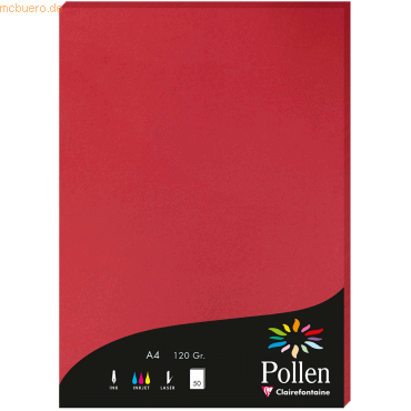 10 x Clairefontaine Papier Pollen A4 120g 50 Blatt kirschrot 10 x Clairefontaine Papier Pollen A4 120g 50 Blatt kirschrot von Clairefontaine