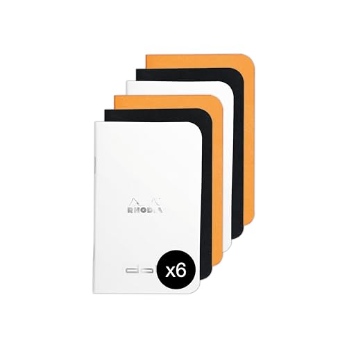 Rhodia 119156AMZC – Ein Set mit 6 Notizbüchern – 7,5 x 12 cm – 48 Seiten – 80 g/m² – 3 Farben (Orange, Schwarz und Weiß) von Rhodia