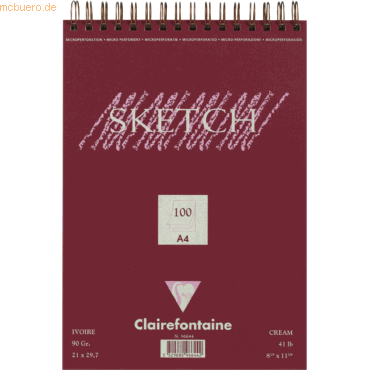 Clairefontaine Skizzenblock A5 90g mit Spirale VE=100 Blatt von Clairefontaine