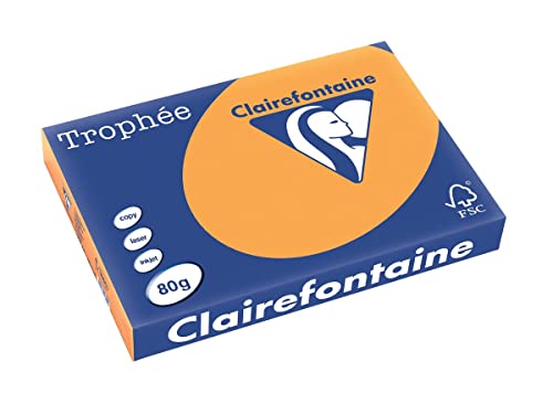 Clairefontaine 1880C - Ries mit 500 Blatt Druckerpapier / Kopierpapier Trophée, DIN A3 (29,7x42 cm), 80g, Mandarine Pastellfarbe, 1 Ries von Clairefontaine