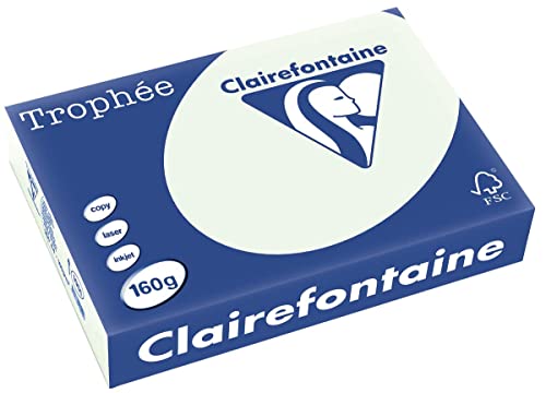 Clairefontaine 1051C - Ries mit 250 Blatt Druckerpapier / Kopierpapier Trophée, DIN A4 (21x29,7 cm), 160g, Lindgrün Pastellfarbe, 1 Ries von Clairefontaine