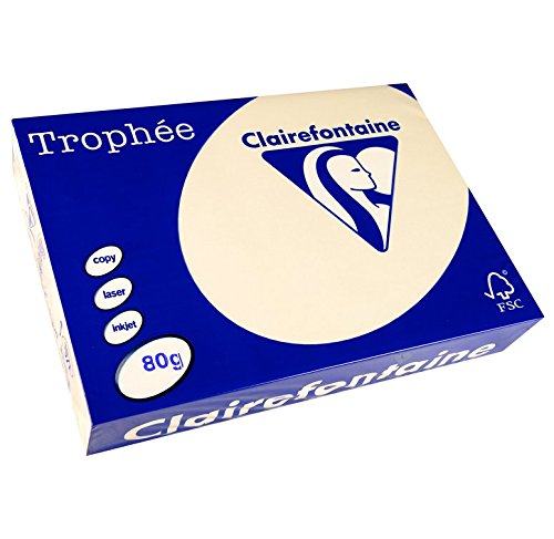 Clairefontaine 1871C - Karton mit 5 Ries à 500 Blatt Druckerpapier / Kopierpapier Trophée, DIN A4 (21x29,7 cm), 80g, Elfenbein Pastellfarbe, 1 Karton Clairefontaine 1871C - Karton mit 5 Ries à 500 Blatt Druckerpapier / Kopierpapier Trophée, DIN A4 (21x29,7 cm), 80g, Elfenbein Pastellfarbe, 1 Karton von Clairefontaine