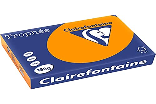 Clairefontaine 1042C - Ries mit 250 Blatt Druckerpapier / Kopierpapier Trophée, DIN A4 (21x29,7 cm), 160g, Mandarine Pastellfarbe, 1 Ries von Clairefontaine