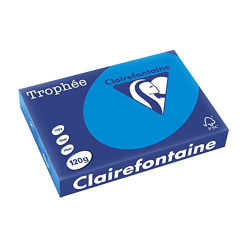 Clairefontaine 1291C - Ries mit 250 Blatt Druckerpapier / Kopierpapier Trophée, DIN A4 (21x29,7 cm), 120g, Karibikblau intensive Farbe, 1 Ries von Clairefontaine