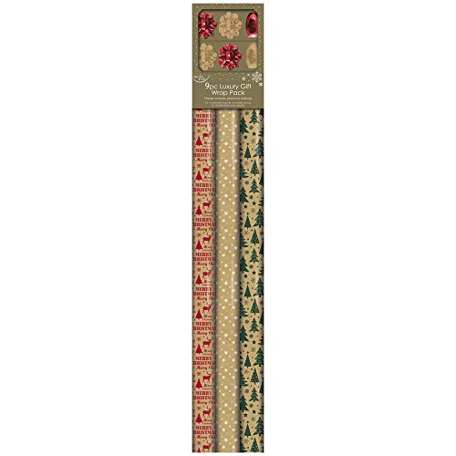 Clairefontaine X-29763-GWC - Set mit 3 Rollen Geschenkpapier 70g, 4 Schleifen et 2 Spulen Rot/Gold, Kraftnatur sGoldtiert von Clairefontaine