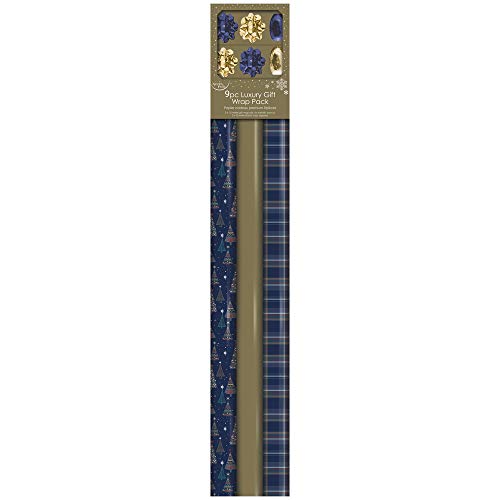 Clairefontaine X-29772-GWC - Set mit 3 Rollen Geschenkpapier 70g, 4 Schleifen et 2 Spulen mit Metalleffekt Blau/Gold, Blau sGoldtiert von Eurowrap