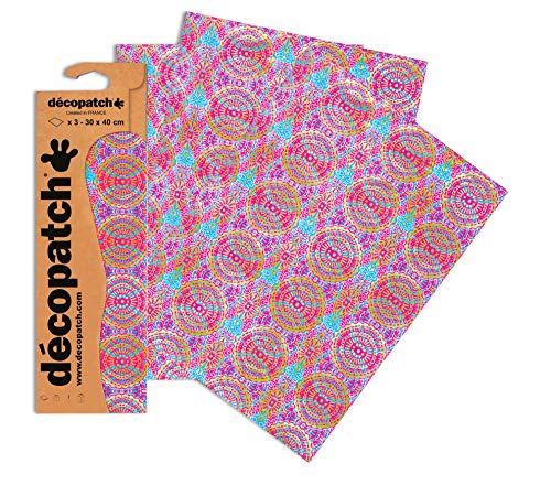 Decopatch Papier No. 394 (pink Kreisornamente gold, 395 x 298 mm) 3er Pack von Decopatch