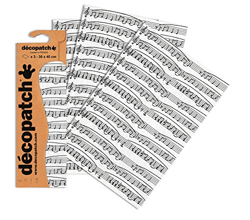 Decopatch Papier No. 468 (schwarz weiß Musiknoten, 395 x 298 mm) 3er Pack von Decopatch