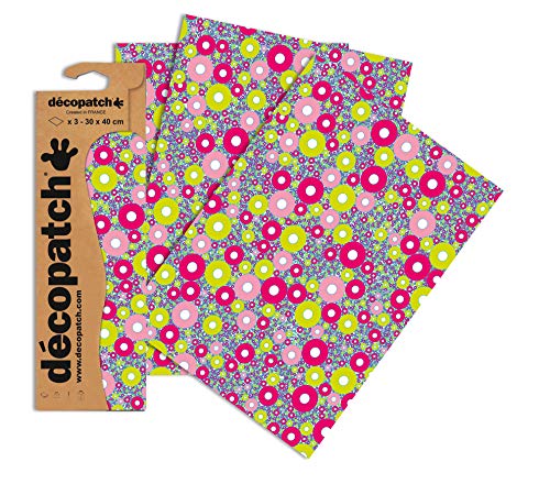 Decopatch Papier No. 552 (grün pink Kreise, 395 x 298 mm) 3er Pack von Décopatch