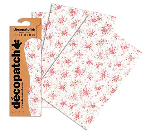 Decopatch Papier No. 570 (pink weiß Streublümchen, 395 x 298 mm) 3er Pack von Decopatch