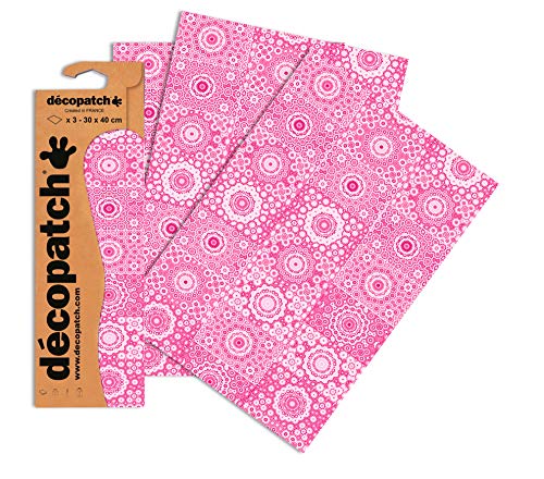 Decopatch Papier No. 631 (pink weiß Casablanca, 395 x 298 mm) 3er Pack von Decopatch