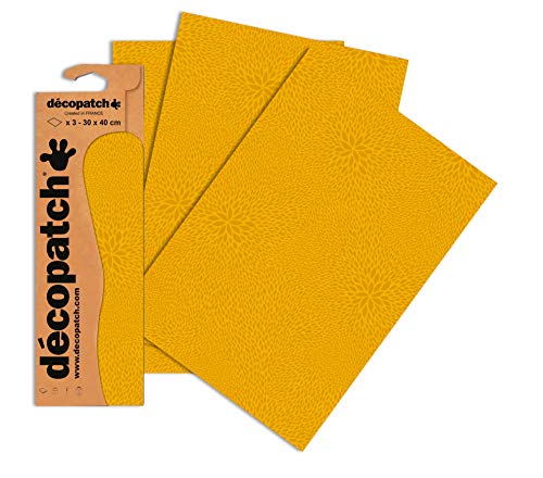 Decopatch C654O - Packung mit 3 gleichen Bögen, Papier No. 654 (gelb Farbsprenkel, 395 x 298 mm), 1 Pack von Decopatch