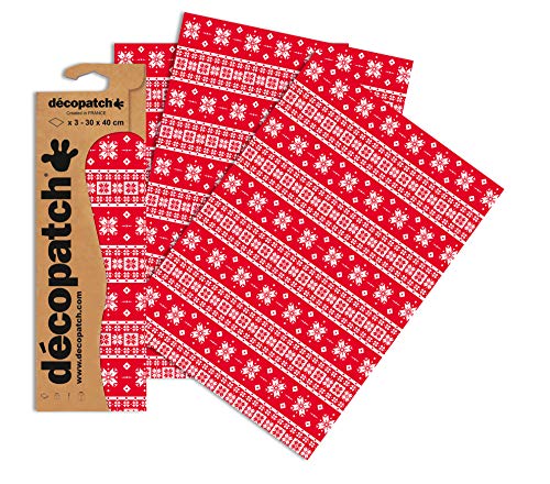 Decopatch Papier No. 672 (rot weiß Schneeflocken, 395 x 298 mm) 3er Pack von Décopatch