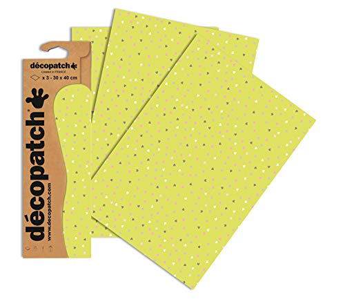Decopatch Papier No. 687 (grün Herzchen bunt, 395 x 298 mm) 3er Pack von décopatch