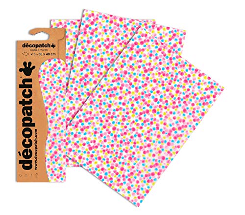 Clairefontaine C689O Decopatch Papier, 3er Pack Rosa mit Bunten Punkten von décopatch