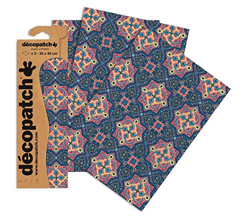 Decopatch Papier No. 705 (blau pink Oriental, 395 x 298 mm) 3er Pack von Decopatch