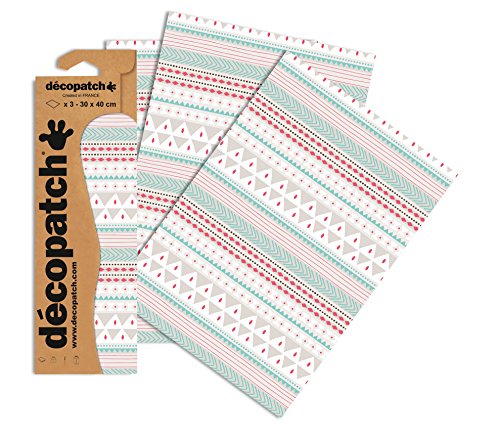 Decopatch Papier No. 715 (blau grau blau rot Dreick Bordüre, 395 x 298 mm) 3er Pack von Decopatch