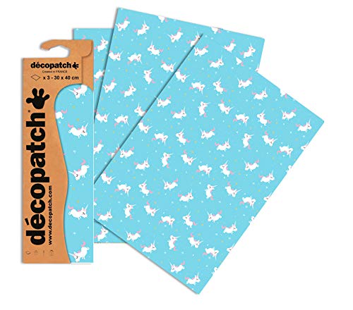 Clairefontaine C727O Decopatch Papier, 3er Pack Blau mit Einhorn von décopatch