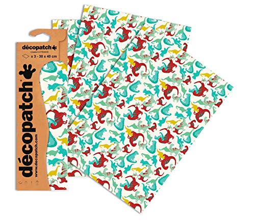 Decopatch Papier No. 736 (bunt Dinosaurier, 395 x 298 mm) 3er Pack von Décopatch