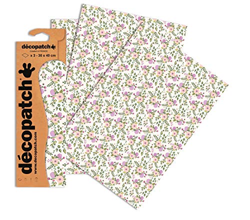 Decopatch Papier No. 739 (pink weiß violett Streublümchen, 395 x 298 mm) 3er Pack von Decopatch