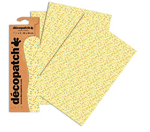 Decopatch Papier No. 746 (gelb pünktchen bunt, 395 x 298 mm) 3er Pack von Decopatch
