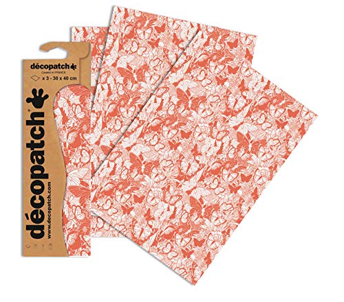 Decopatch Papier No. 762 (orange lachs Schmetterlinge, 395 x 298 mm) 3er Pack von Décopatch