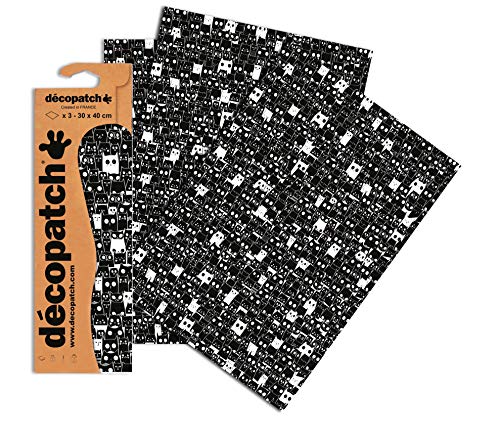 Decopatch Papier No. 772 (schwarz weiß Katzen, 395 x 298 mm) 3er Pack von Decopatch