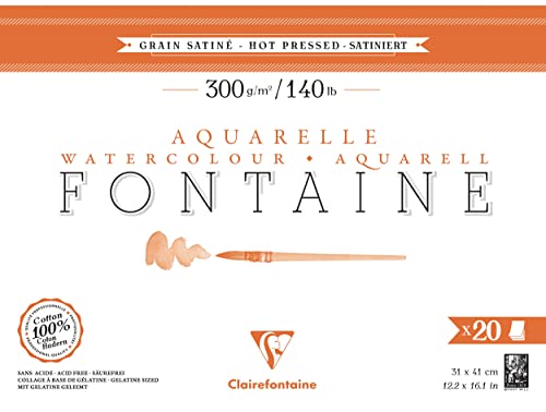 Clairefontaine 975511C - Aquarellblock Fontaine satiniert, 31x41cm, 20 Blatt, 300g, geleimt, ideal für Nasstechniken, 1 Block von Clairefontaine