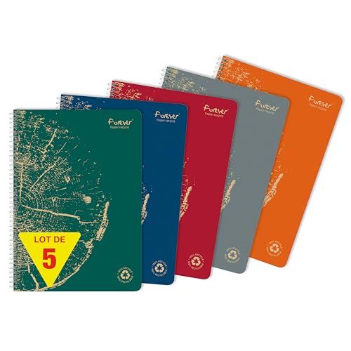Forever 68402Cpack Un lot de 5 Cahiers à Spirale 100% Recyclé (une Marque de Clairefontaine) - A4 21x29,7 cm - 120 Pages Détachables Petits Carreaux - Papier Recyclé 90 g von Clairefontaine