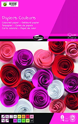 Clairefontaine Maildor 26504C Tonpapier (Block mit 30 Bögen, 120g, DIN A4) 1 Block, in 10 Farben sortiert von Clairefontaine