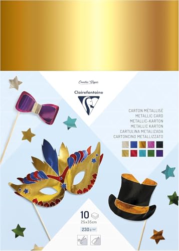Clairefontaine Maildor 354595C Aluminiumkarton (mit Metallic-Effekt, Pack mit 10 Bögen, 25 x 35cm, 230g) 1 Block, farbig sortiert von Clairefontaine