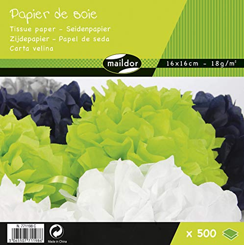 Clairefontaine Maildor 771198C Seidenpapier (Pack mit 500 Bögen, säurefrei, 16 x 16cm, 18g) 1 Pack, farbig sortiert von Clairefontaine