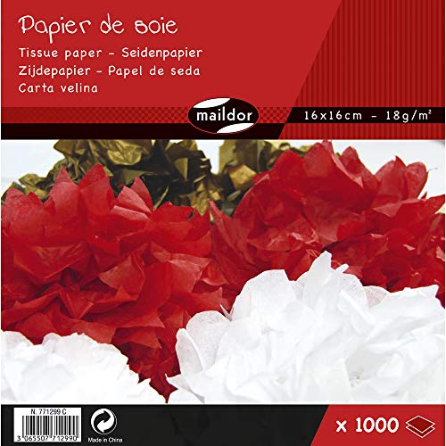 Maildor 771299C Seidenpapier (Pack mit 1000 Bögen, säurefrei, 16 x 16cm, 18g) 1 Pack, farbig sortiert von Clairefontaine