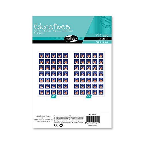 Maildor AE161C - Packung mit 20 Bogen Stickers zum Ausmalen 14,8x21cm, 700 Stickers, ideal für Zeichnung, Erstellen von Collagen, Illustration eines Hefts, Fuchs 1 Pack von Maildor