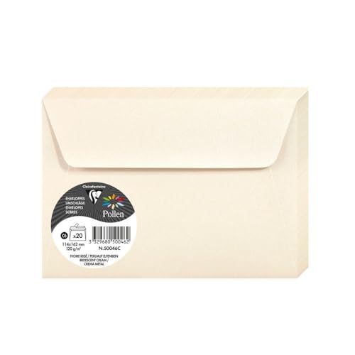 Clairefontaine 50046C - Packung mit 20 Umschlägen Pollen selbstklebend, Format C6 (11,4x16,2cm), 120g, ideal für Einladungen und Korrespondenz, Elfenbein Perlmutt, 1 Pack von Clairefontaine