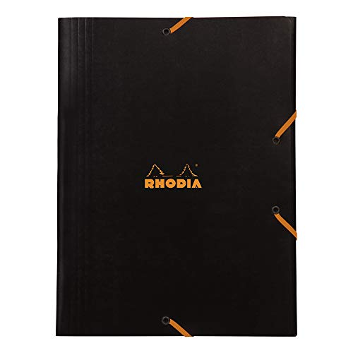 Rhodia 24329C - Sammelmappe mit Gummizugverschluss, 3 Klappen, für DIN A4, 24x32 cm, praktisch und robust, Schwarz, 1 Stück von Rhodia