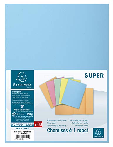 Exacompta 348006E 100er Pack Aktemappen SUPER DIN A4 mit einer Klappe Pastellfarbe hellblau von Clairefontaine