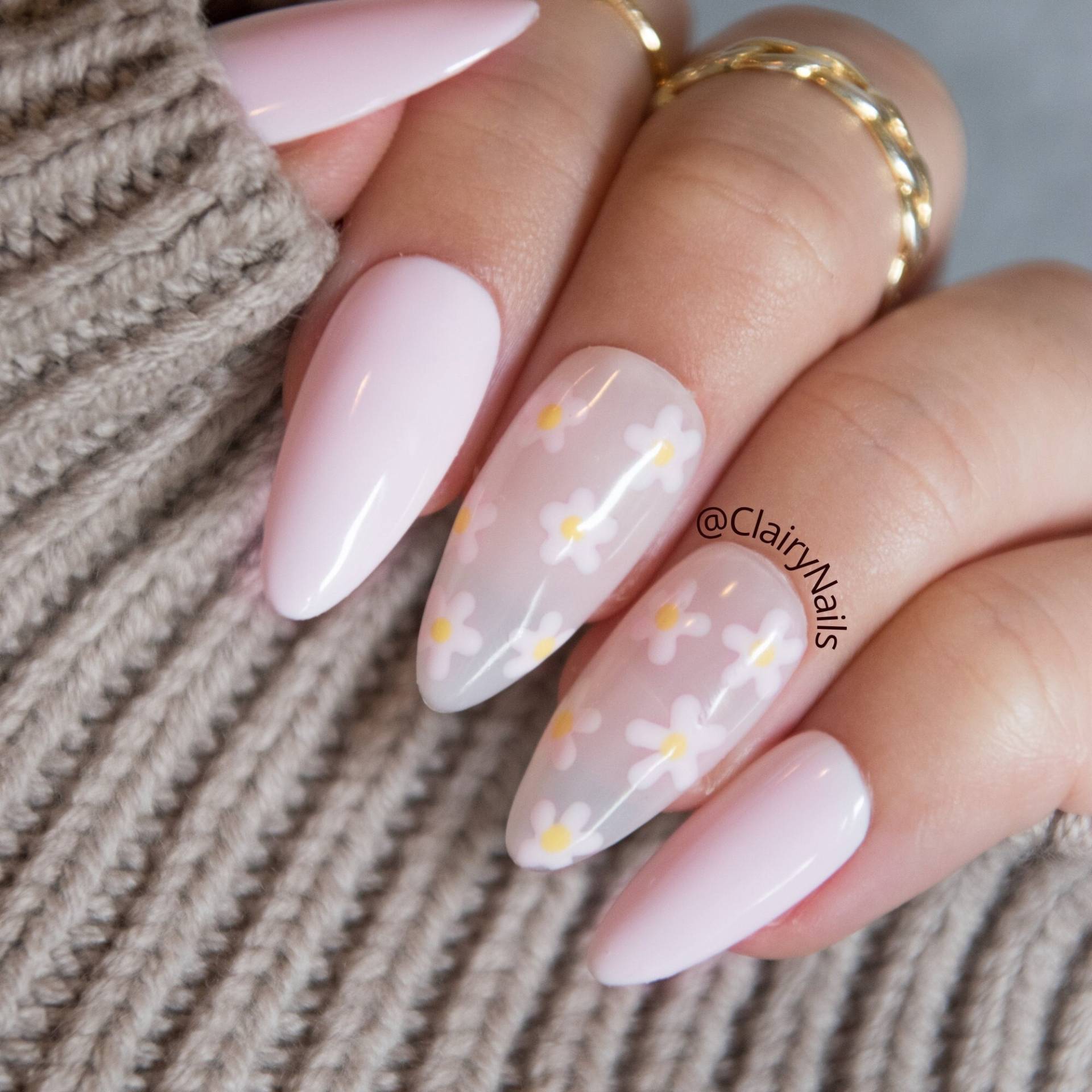Press On Nails Pastell "Pink Daisy" | Nagelset Hochwertige Fake Nägel Aufkleben Falsche von ClairyNails