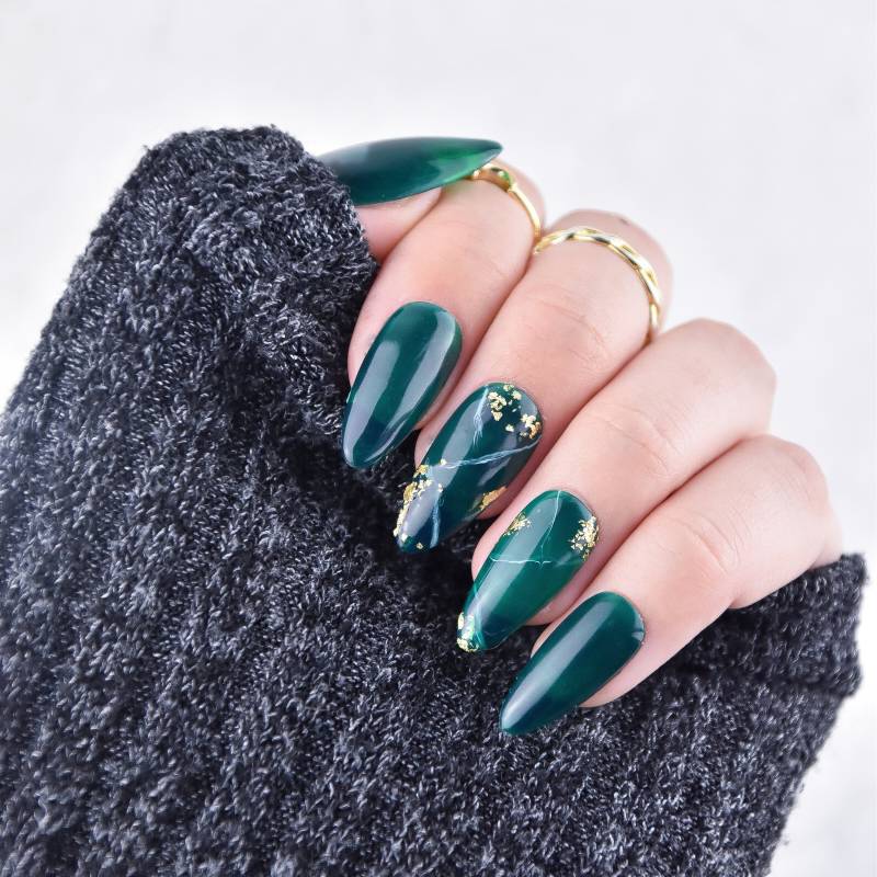 Press On Nails Smaragdgrün | Komplettes Nagelset Hochwertige Fake Nägel Stick Falsche von ClairyNails