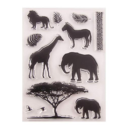 Clarashop Transparent Silikon Stempel Siegel - Elefant Giraffe Löwe Pattern Clear Stamps Seal für DIY Scrapbooking Fotoalbum Dekorative von Clarashop