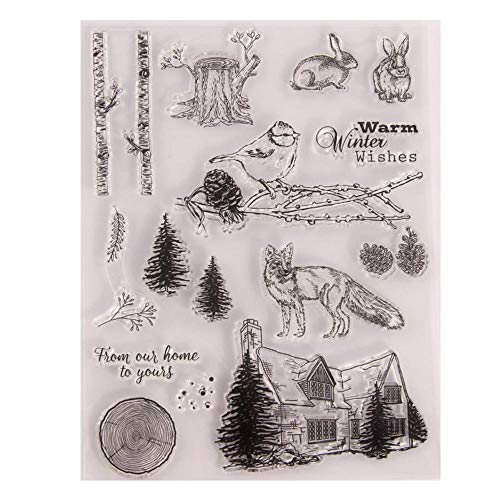 Clarashop Transparent Silikon Stempel Siegel - Wintertag Wald Tier Pattern Clear Stamps Seal für DIY Scrapbooking Fotoalbum Einladungskarte Dekorative von Clarashop