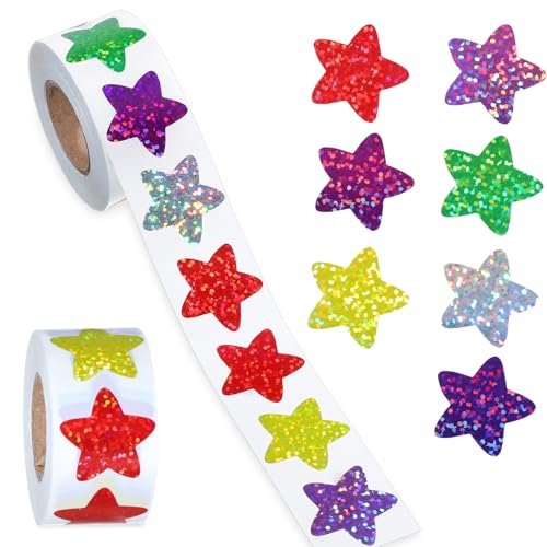 Classicseali 1000 Stück Sterne Sticker Glitzer,2.5 cm Selbstklebende Belohnungssticker Stern,Aufkleber Belohnung Sterne für Kinder Schulkinder Klassenzimmer Zuhause (2 Rollen) von Classicseali