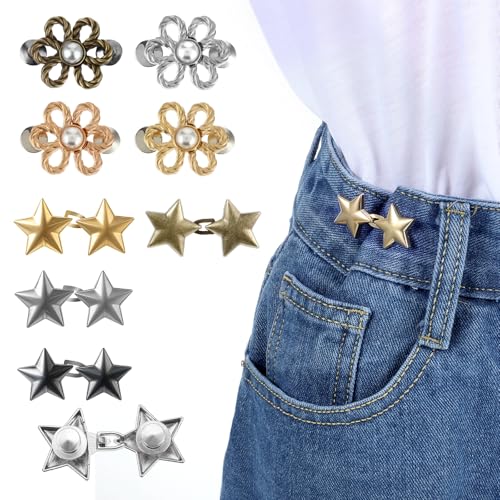 Classicseali 12 Paare Taillenknopf Hosenbund,Hosen Enger Machen Sterne,Verstellbare Knöpfe Hosen Enger Machen,Hosenknopf zum Engers Machens,Nähfreiknopf Button Pins von Classicseali