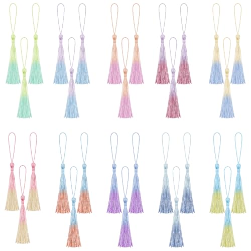 Classicseali 30 Stück Quasten Anhänger,Mini Quasten,Weiche Seidig Bunte Quaste mit Seilschlaufe,Quaste Basteln zur Schmuckherstellung,Lesezeichen,DIY-Basteln,Schlüsselanhänger,10 Farben von Classicseali