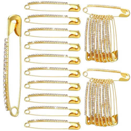 Classicseali 30 Stück goldene Sicherheitsnadeln, große Sicherheitsnadeln mit Strasssteinen, 5,5 cm, für Kleidung, Kleid, Hosen, Rock, Basteln, Ankleidezubehör, Sari-Nadeln für indische Sarees von Classicseali
