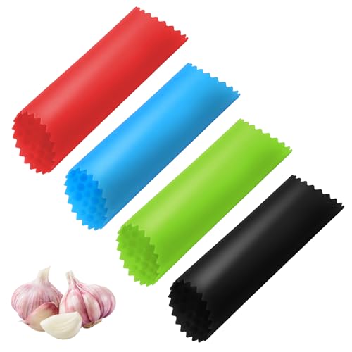 Classicseali 4 Stück Knoblauchschäler Silikon,Garlic Peeler,Knoblauch Schäler,Easy Knoblauchrolle für Knoblauchpresse,Gemüseschäler Küchenwerkzeuge(Rot,Schwarz,Grün,Blau) von Classicseali