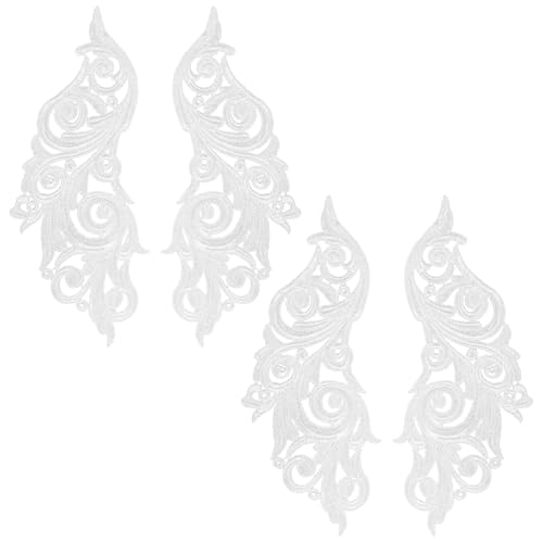 Classicseali 4 weiße Spitzenapplikationen, bestickte Applikationen für Hochzeitskleid, Stoffapplikationen für DIY-Kleidung, weiße Spitzenapplikationen zum Nähen, Polyester-Stickerei-Applikation von Classicseali
