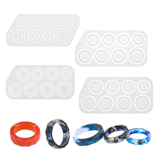 Classicseali 4 x Harz-Ringformen, verschiedene Formen, Silikonharz-Ringformen für Bastelprojekte, Ringe, Halsketten, Ohrringe, Anhänger, Schlüsselanhänger, Dekorationen, verschiedene Größen von Classicseali