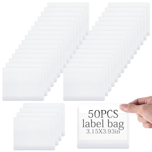 Classicseali 50 Stück Visitenkartentaschen Selbstklebend,Etikettenhalter Selbstklebend,Transparente Wasserdichte Etikettenhalter für Boxen,Supermarkt,Bücherregal,Lagerung,Küche(7.6x10.2cm) von Classicseali