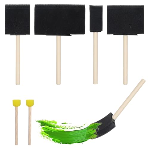 Classicseali 6 Stück Schaumstoff Pinsel,Schwammpinsel mit Holzgriff,Schwamm Malen,Malschwämmchen für Details,Lackieren,Große Flächen und DIY Bastelprojekte (Gelb,Schwarz) von Classicseali